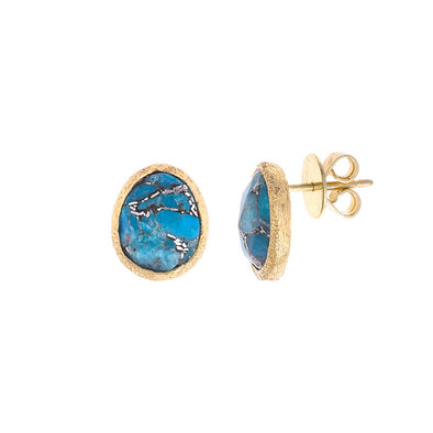 Turquoise Stone Sterling Silver Stud Earrings plated in 18K Gold