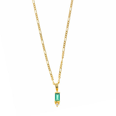 Emerald-Green Stone Sterling Silver Necklace plated in 18K Gold