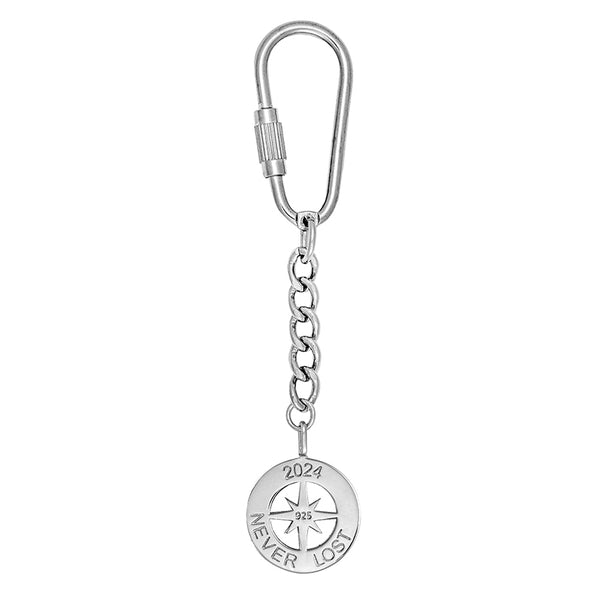 Compass 2024 Lucky Key Chain in Sterling Silver & Steel plated in Platinum