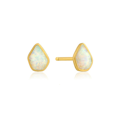Opal Colour Sterling Silver Stud Earrings plated in 14K Gold