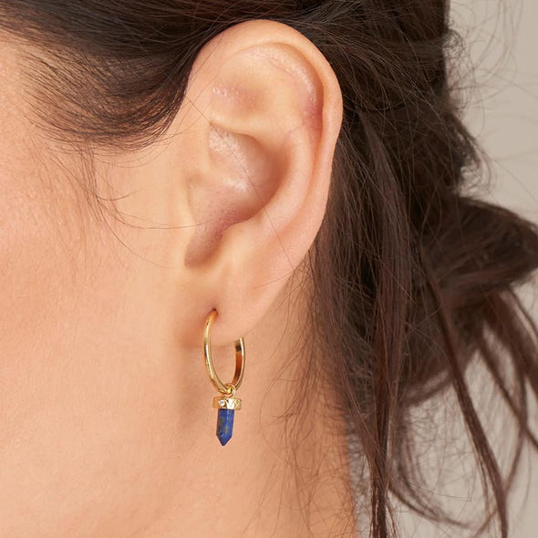 Lapis Point Pendant Sterling Silver Small Hoop Earrings plated in 14K Gold