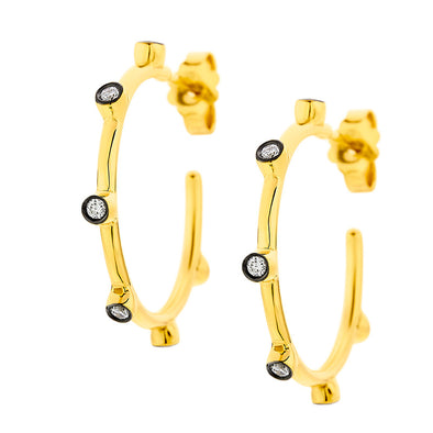 Six Diamonds Hoop Earrings in 18K Yellow Gold