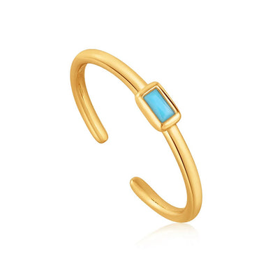 Turquoise Gold Band Sterling Silver Adjustable Ring plated in 14K Gold