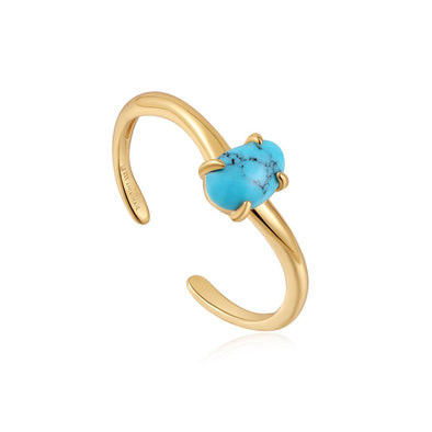 Turquoise Wave Sterling Silver Adjustable Ring plated in 14K Gold