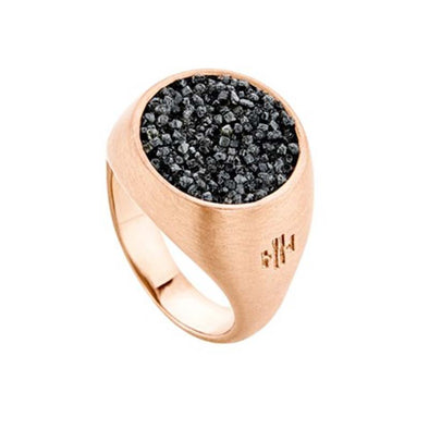 Large Chevalier Sterling Silver Ring with Black Diamonds plated in Rose Gold (No 55)