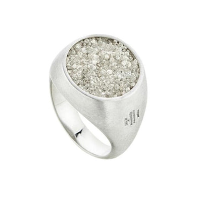 Large Chevalier Sterling Silver Ring with Grey Diamonds plated in Platinum (No 55)