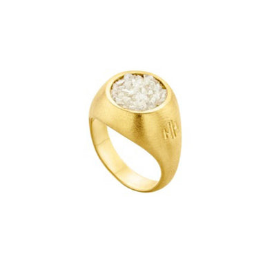 Small Chevalier Sterling Silver Ring with White Diamonds plated in 18K Gold (No 47)