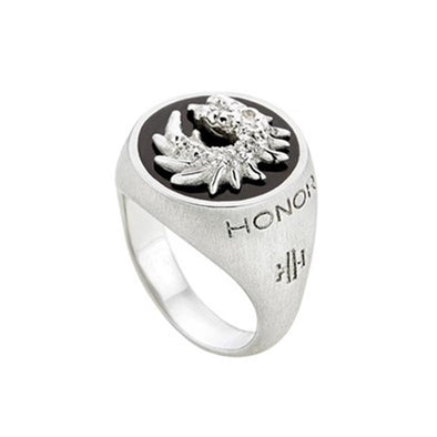 Dragon Chevalier Sterling Silver Ring plated in Platinum with Black Enamel