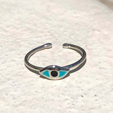 Petit Eye Sterling Silver Ring plated in Platinum with Enamel