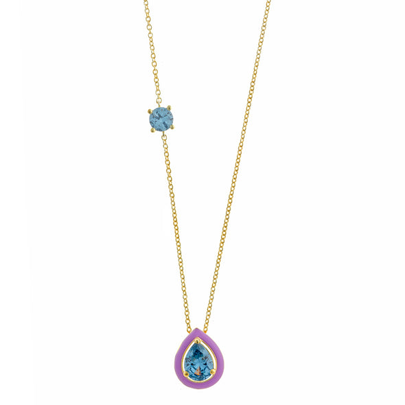 Spinel & Enamel Sterling Silver Necklace plated in 18K Gold