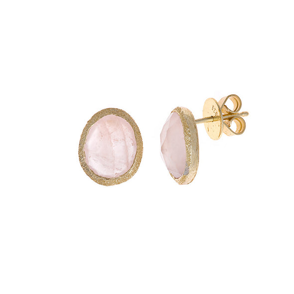 Ice Pink Stone Sterling Silver Stud Earrings plated in 18K Gold
