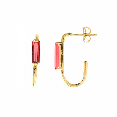 Free Red Stone Sterling Silver Hoop Earrings plated in 18K Gold