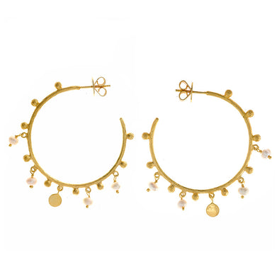 Boho Pearls Sterling Silver Hoop Earrings plated in 18K Gold