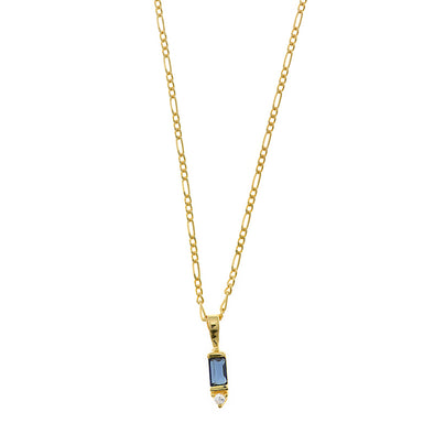 Blue Baguette Stone Sterling Silver Necklace plated in 18K Gold