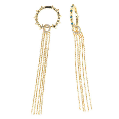 Spike Sterling Silver Hoop Chain Earrings plated in 18K Gold