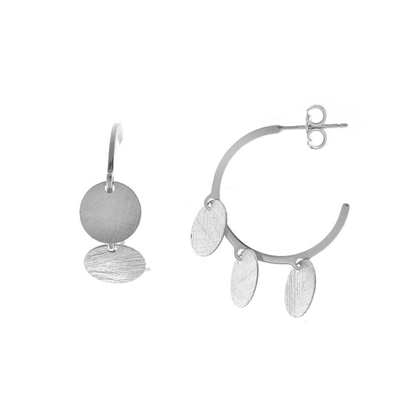 Bamboo Circles Sterling Silver Earrings plated in Rhodium