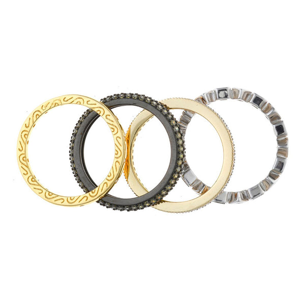 Boho 2 Sterling Silver Set of Rings plated in 18K Gold & Rhodium (No 53)