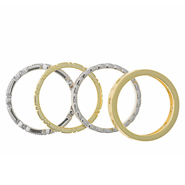 Boho 3 Sterling Silver Set of Rings plated in 18K Gold & Rhodium (No 53)
