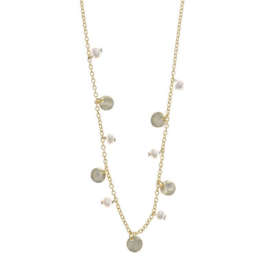 Sterling Silver Boho Pearl Necklace plated in 18K Gold