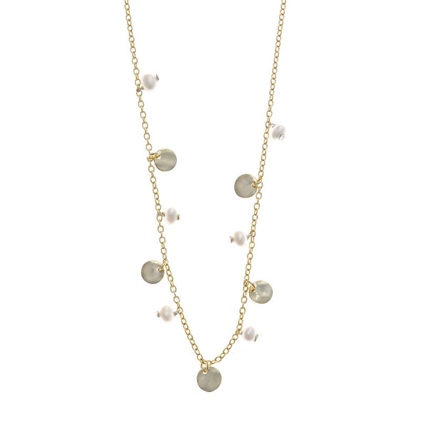 Sterling Silver Boho Pearl Necklace plated in 18K Gold
