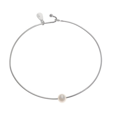 Pearl Sterling Silver Cuff Bracelet plated in Rhodium