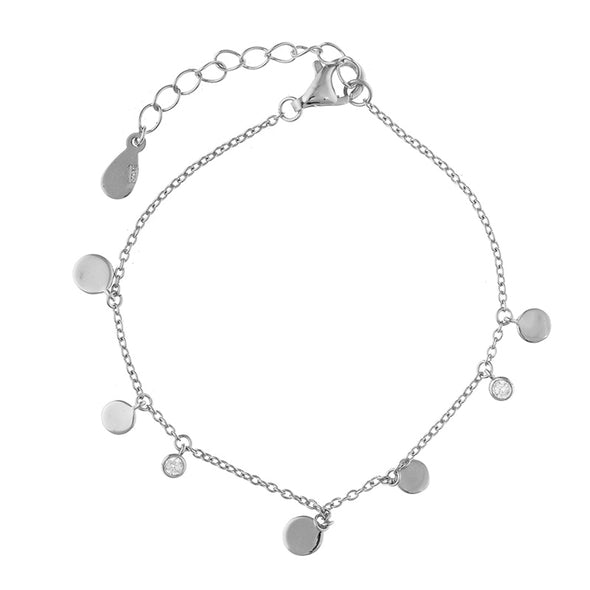 Discs Sterling Silver Bracelet plated in Rhodium