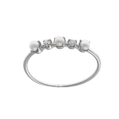 Salvatore Plata Pearl & Stone Sterling Silver Ring plated in Rhodium (No 48)