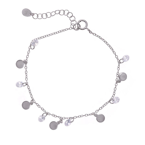 Discs & Stones Sterling Silver Bracelet plated in Rhodium