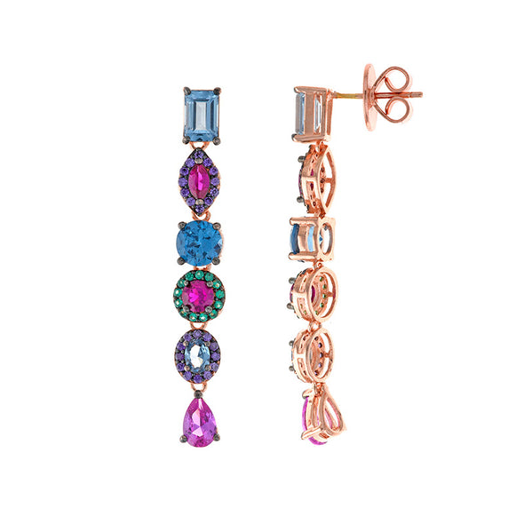 Multi Colors & Shapes Sterling Silver Earrings plated in 18K Rose Gold