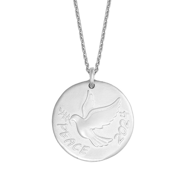 Peace 2024 Lucky Charm in Sterling Silver plated in Platinum