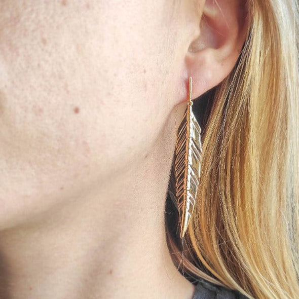 Feather Sterling Silver Earrings plated in 18K Gold
