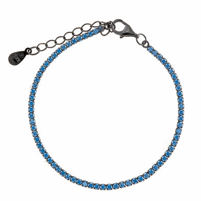 Blue Stone Sterling Silver Tennis Bracelet plated in Black Rhodium