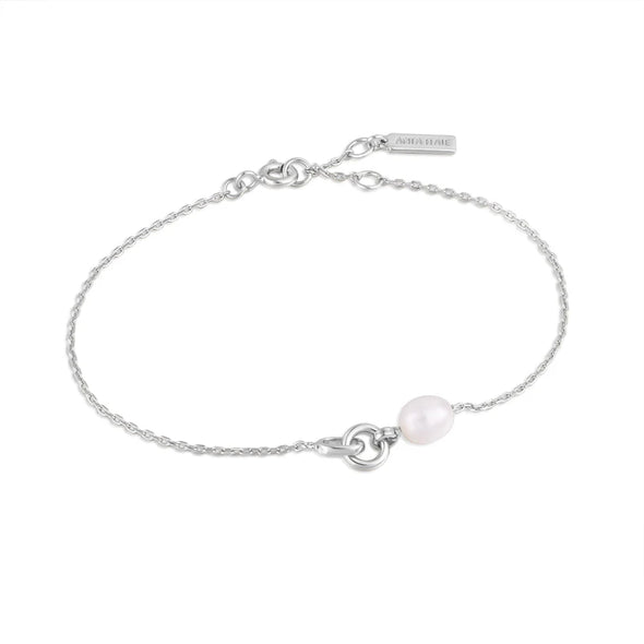 Silver Pearl Link Chain Bracelet