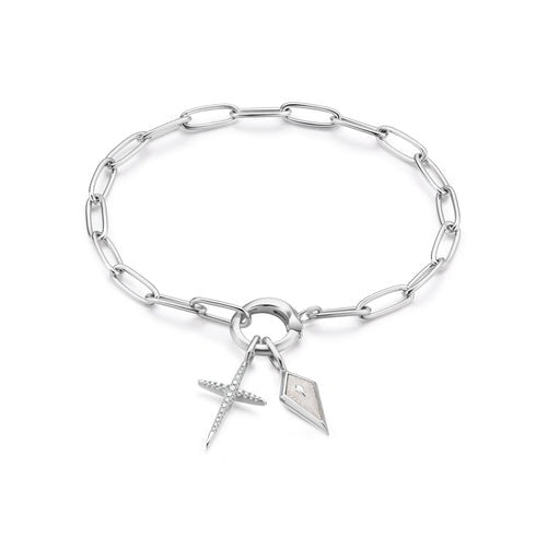 Link Charm Chain Connector Sterling Silver Bracelet plated in Rhodium