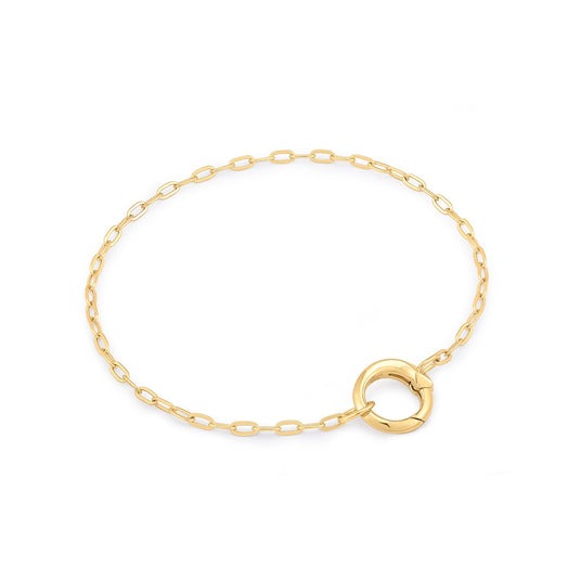 Gold Mini Link Charm Chain Connector Sterling Silver Bracelet plated in 14K Gold
