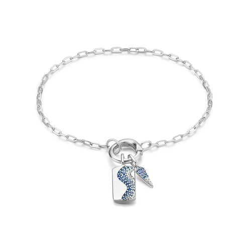Mini Link Charm Chain Connector Sterling Silver Bracelet plated in Rhodium