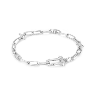 Silver Stud Link Charm Sterling Silver Bracelet plated in Rhodium