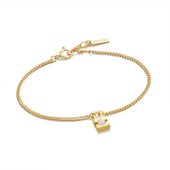 Gold Pearl Padlock Bracelet