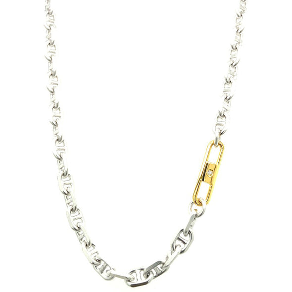 Two Tone Theta Sterling Silver Chain Necklace plated in Rhodium & 18K Gold