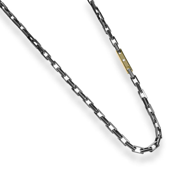 Two Tone Sterling Silver Chain Necklace plated in Black Rhodium & 18K Gold