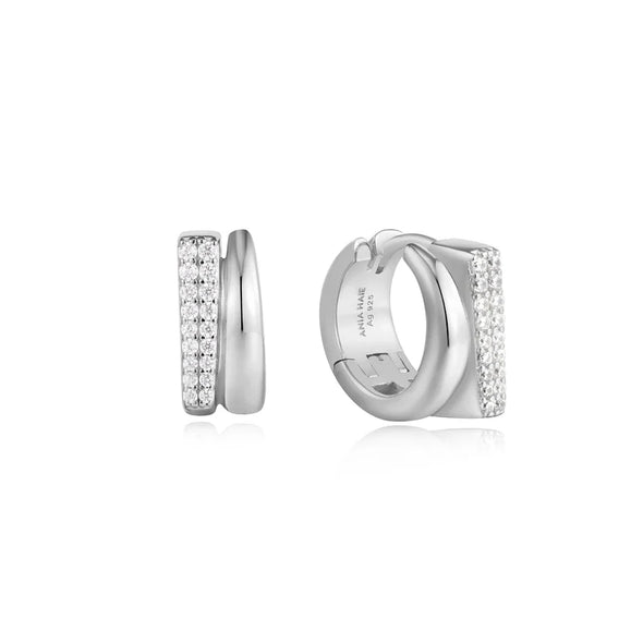 Silver Pavé Double Huggie Hoop Earrings