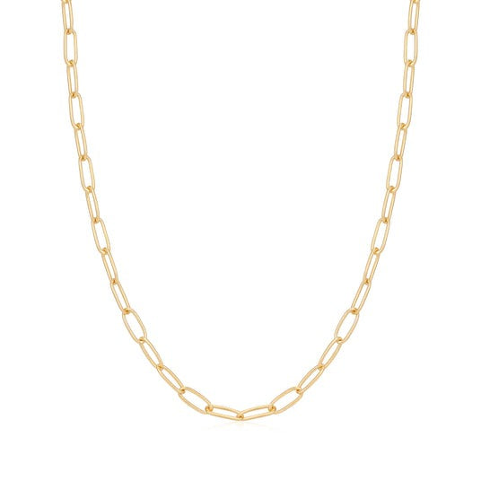 Gold Link Charm Chain Sterling Silver Necklace plated in 14K Gold
