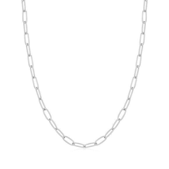 Link Charm Chain Sterling Silver Necklace plated in Rhodium