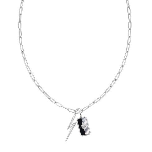 Link Charm Chain Sterling Silver Necklace plated in Rhodium