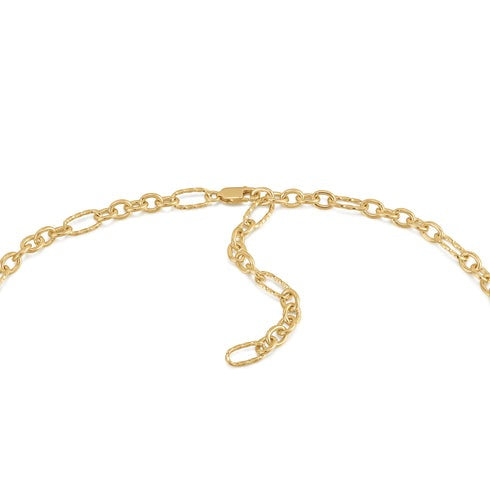 Gold Mixed Link Charm Chain Connector Sterling Silver Necklace plated in 14K Gold