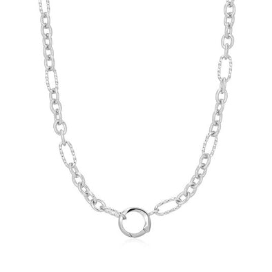Mixed Link Charm Chain Connector Sterling Silver Necklace plated in Rhodium