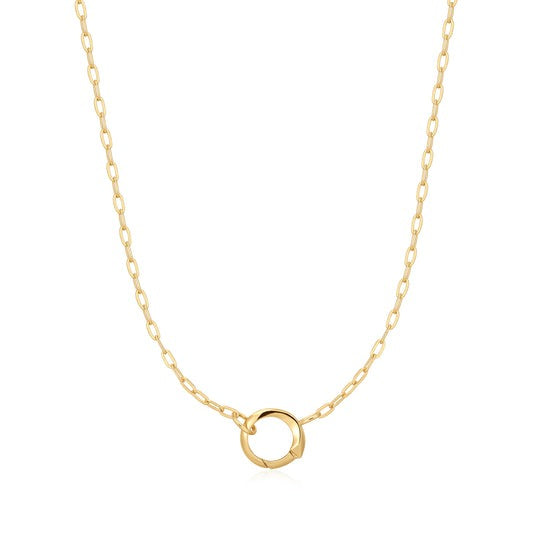 Gold Mini Link Charm Chain Connector Sterling Silver Necklace plated in 14K Gold