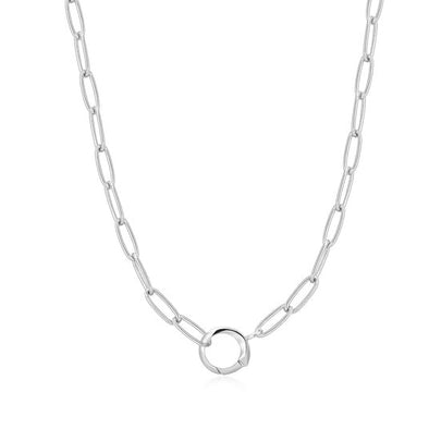 Link Charm Chain Connector Sterling Silver Necklace plated in Rhodium