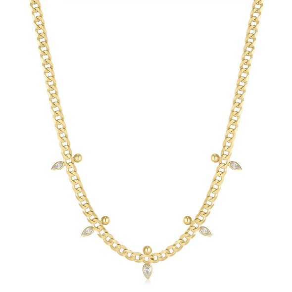 Gold Curb Chain Sparkle Point Necklace