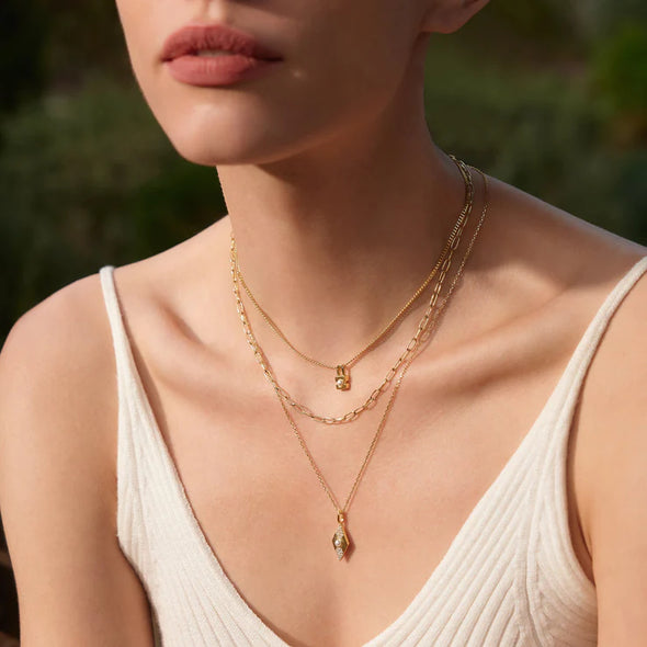 Gold Pearl Padlock Necklace